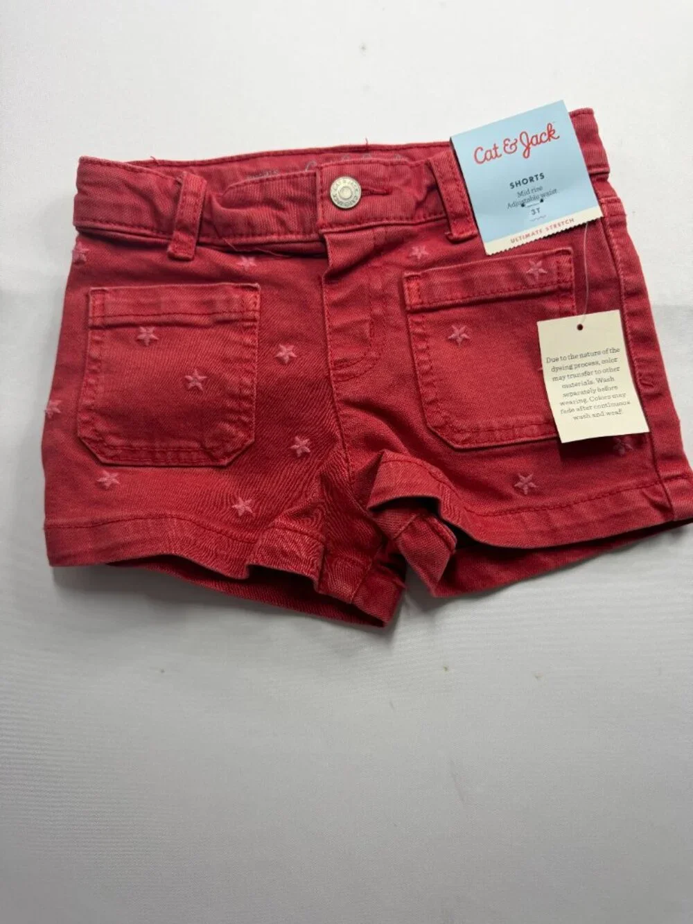 Cat & Jack Toddler Mid Rise Adjustable Waist Shorts Red Stars Size 2T & 3T NWT
